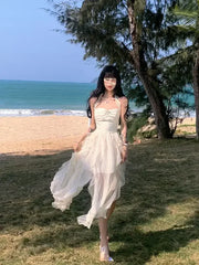 Cyflymder Summer Casual Beach Dress Office Lady Outwear Sleeveless Elegant Y2k Midi Dress Women Even Party One Piece Dress Korean