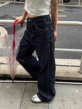 Cyflymder Women's Retro Embroidery Wide Legs Jeans High Waist Large Size Trousers Cool Girl Casual Bottoms Female Summer Solid Color Pants