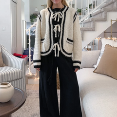 Cyflymder Women Y2k Tie Front Knitted Cardigan Sweater Long Sleeve Open Front Oversized Cardigan Knitwear Tops 00s Vintage Streetwear