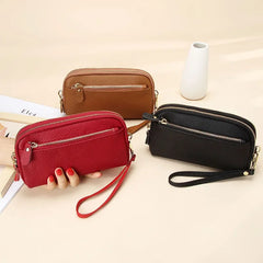 Cyflymder Genuine Leather Women Double Zip Wallet new Ladies Clutch Purse Cowhide Wristlet Bag Coin Purse Fashion Mobile Phone Bags