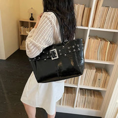 Cyflymder Korean Minimalist Design Tote Bag Women Belt Decoration Large Capacity Shoulder Bag Ladies Fashion Commuter Handbag Underarm Bag