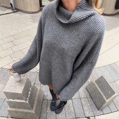 Cyflymder Turleneck Knitted Sweater Women's Solid Loose Fashion Pullover Sweater Autumn Winter Warm Female Casual Gray Top Female