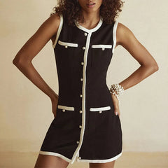 Cyflymder Women Contract Color Dress Summer Fashion Sleeveless Slim Fit Mini Dress Formal Occasion Office Suit Party Dresses