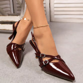 Cyflymder Big Size 43 Summer High heel Black Pointed Toe Slingback Sandals Women Buckle Straps Elegant Burgundy Kitten Heels Shoes