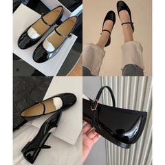 Cyflymder Shiny PU Leaather Flats Mary Janes Shoes Women Red Elegant Basic Pointed Toe Loafers Spring Autumn Daily Casual Black Shoes New