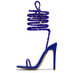 Cyflymder Street Style Lace Up High Heels Sandals Women Square Head Open Toe Banquet Wedding Summer Shoes Ladies Gladiator Sandals