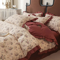 Cyflymder Princess Double-Layer Yarn Pure Cotton Bedding Set Skin Friendly Duvet Cover Kit for All Seasons Home Dormitory Comforter Set