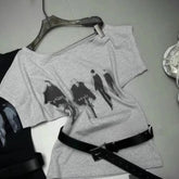 Cyflymder Summer Lazy Streetwears Skewn Collar Short Sleeve T Shirts Y2k Aesthetic Vintage Personality Women Clothes Punk with Belt Tops