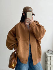 Cyflymder American Y2K Jackets Women Streetwear Loose Faux Suede Coat Vintage Long Sleeve Harajuku Bf Oversize Hip Hop Outwear New