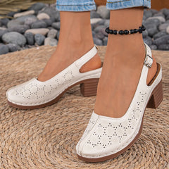 Cyflymder Summer New Women High Heel Sandals Comfortable Rubber Sole Shoes Large Size 43 Roman Style Round Toe PU Leather Slip-On Sandals