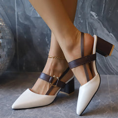 Cyflymder Elegant Pointed Toe Chunky Heel Sandals Women Summer Slingback High Heels Pumps Woman Fashion Thick Heeled Party Dress Sandalias
