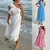 Cyflymder Sexy Pure Color oulder Bared Dr Women's mid Length Spring Summer Autumn Cotton Polyester Svel Faionable