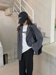 Cyflymder Harajuku Grey Blazer Coat Women Korean Loose Single Buttons Jacket Preppy Style Casual Long Sleeve Lady Simple Spring Coat