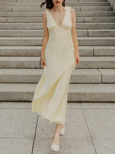 Cyflymder Female Fashion V-Neck Bow Decoration Side Zipper Chic Party Dress Women Summer Sexy Sleeveless Backless Solid Long Dress