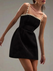 Cyflymder Elegant Women Luxury Formal Black Square Neck Mini Dress Fashion Sleeveless Evening Ladies Street Party Vestidos Summer