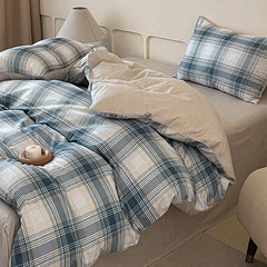 Cyflymder High Quality Grid Printed Flat Sheet Bedding Sets Light Luxury Cotton Soft Quilt Cover Single Double Bed Comfort Set for Adults