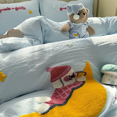 Cyflymder New Cartoon Embroidery Bed Sets Super Soft and Cute Bedding Set for Kids Adults Comforter Cover Kit for Single and Double