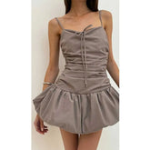 Cyflymder ruched detailing bold bubble skirt Fit-and-flare style A-line hem dress women backless sexy summer dress new 2025