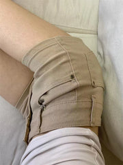 Cyflymder Women's Summer Khaki Micro Elastic Mini Shorts Cool Girl Fashion Casual Female Medium Waist Sexy Slim Fit Ultra Short Shorts