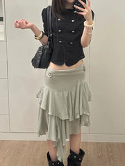 Cyflymder Harajuku Double-breasted Cropped Shirt Y2k Aesthetic Women Solid Slim Fit Blouse Streetwear Double-breasted Grunge Blusas