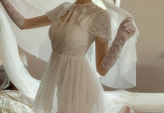 Cyflymder Vintage Double-layer Perspective Mesh Nightdress Photo Cosplay Uniform Suit Wedding Dress