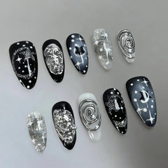 Cyflymder 24pcs Diamond Love Design Nails Sets Press on Purple Short Almond False Nails Tips Wearable Rhinestone French Oval Fake Nail Art