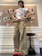 Cyflymder American i Color Straight Leg Jeans Women's Spring Summer Wide Leg Pants Loose Slimming Design Sense Floor-Length Trousers