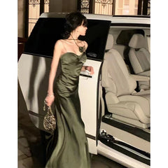 Cyflymder Sexy Women Summer Dress Sleeveless Vintage Satin Casual Bodycon Long Evening Night Vestidos Female Solid Outerwear Chic Mujers