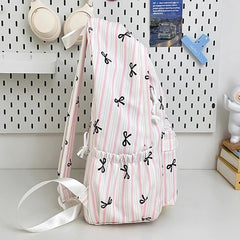 Cyflymder High-capacity Women Sweet Preppy Backpacks Japanese Y2k Aesthetic Fashion Students Backpack Kawaii Striped Bow Print Schoolbags
