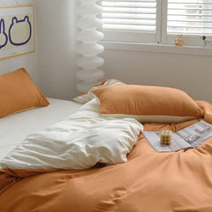 Cyflymder 2-side Solid Color Brush Fabric Bed Set 4 Pieces Duvet Cover Pillowcase Bedding Set Bed Sheet Quilt Cover Single Queen King Size