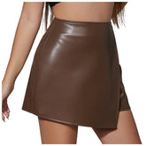 Cyflymder Asymmetrical Faux Leather Skirt With Shorts PU High Waist Bodycon Wrapped Hip Mini Skirt Women Streetwear Sexy Shorts Skirt