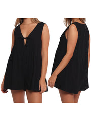 Cyflymder Women s Floral Print Off Shoulder Ruffle Romper Sleeveless V Neck Tie-up Front Pocket Jumpsuit Shorts Playsuit Summer Beachwear
