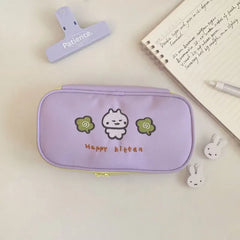 Cyflymder Cute Cartoon Embroidery Pencil Case for Kids Boy Girl Kawaii Clover Kitten Stationery Organizer Portable Large Capacity Pen Bag