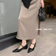 Cyflymder New Arrival Sweet Elegant Shoes Women Wedge Heel Mary Jane Shoes Pointed Toe Women's Shoes Metal Buckle Trim Sandals 5413