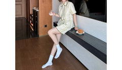 Cyflymder High-end Striped Pajamas Women's Summer Short-sleeved Cardigan Set Loungewear Sweet and Can Be Worn Outside