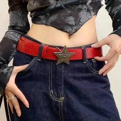 Cyflymder Hip-hop Retro Ladies Belts Gothic Punk Five-pointed Star Buckle Pu Leather Girdle Rock y2K Popular Red Waistband Waist Belt