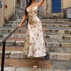 Cyflymder French Sexy Lace Satin Dress Women Sleeveless V-neck Spaghetti Strap Party Dresses Summer Vacation Boho Party Vestidos
