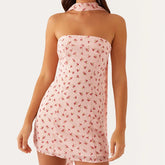 Cyflymder Sexy Floral Strapless Tube Mini Dress Y2K Slim Fit Backless Bandeau Dress Going Out Night Party Vocation Dresses