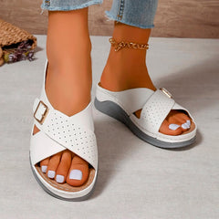 Cyflymder Women PU Flip Flops Comfortable Thick Sole Soft Wedge Slippers Fashionable Corrective Beach Slippers Women Slippers 5787
