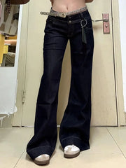 Cyflymder American Vintage High Street Low Waist Flare Jeans Women Breathable High Quality Indigo Loose Denim Pants New Trendy Summer Wear