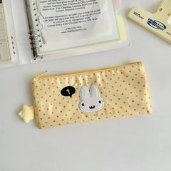 Cyflymder 1 Piece Beige Yellow Pencil Case for Kids Girl Casual Korean Fashion Polk Dot Stationery Ita Badge Clip Storage Bag Pencil Pouch