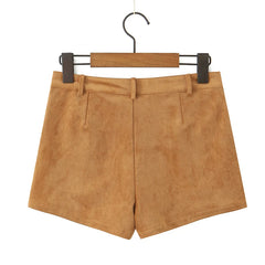 Cyflymder Retro Brown Faux Suede Shorts Women High Waist Casual Short Pants