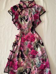 Cyflymder Chinese Style Vintage Printing Dresses Stand Neck Harajuku Woman Bodycon Dress Y2k Aesthetic Sexy Grunge Button Vestidos