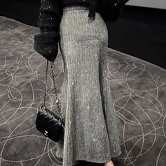 Cyflymder Autumn Winter Fashion Plaid Woolen Skirt Women Temperament Split Straight Skirts High Waist Office Lady Midi Skirt Jupe 737A