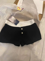 Cyflymder Fashion Popular American Spliced Stretch Short Pants Base Buttons Design Slim Grunge Punk Girl Shorts Y2k Aesthetic Jupe