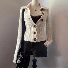 Cyflymder Y2K streetwear autumn and winter fashions retro aesthetics casual chic solid color knitted cardigan Harajuku versatile punk tops