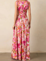 Cyflymder Elegant Maxi Dress with Boho Floral Print Stylish V-Neckline and Chic Tie-Up Shoulder Detail Perfect for Summer Casual Wear