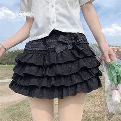 Cyflymder Japanese Style Kawaii Lolita Mini Skirt Women Gothic High Waist Ruffle Tiered Skirts Sweet Girly Summer Harajuku Y2k Short Skirt