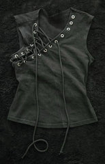 Cyflymder Y2K Hot Girl Short Sexy Slim Fit Vest Harajuku Vintage Black Lace Up Vest Womens Summer Clothing Gothic Punk Sleeveless Tops