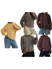 Cyflymder Women s Striped Collared Sweater with Loose Fit and Long Sleeves - Stylish Pullover Knit Top for Casual Winter and Fall Fashion